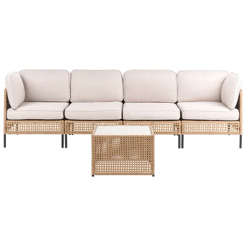 Sofa utendørs med bord 4-seter Omegana modulær kunstrotting, Beige/svart