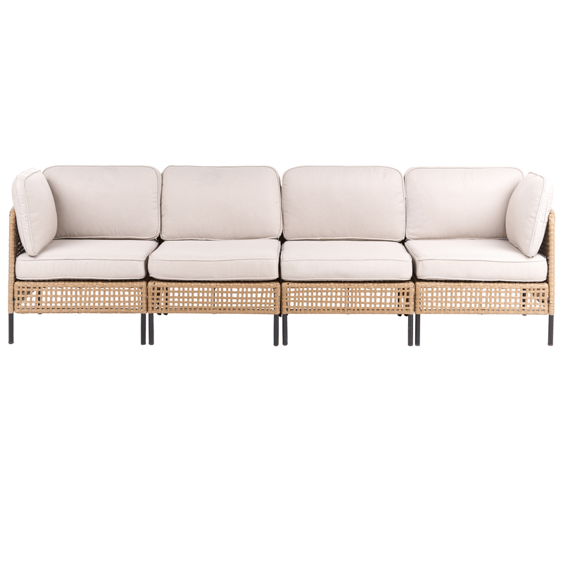 Sofa utendørs med bord 4-seter Omegana modulær kunstrotting - Beige/svart - Hage - Utemiljø - Veranda & terrasse - Verandamøbler