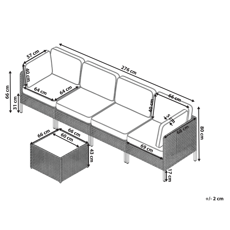 Sofa utendørs med bord 4-seter Omegana modulær kunstrotting - Beige/svart - Hage - Utemiljø - Veranda & terrasse - Verandamøbler
