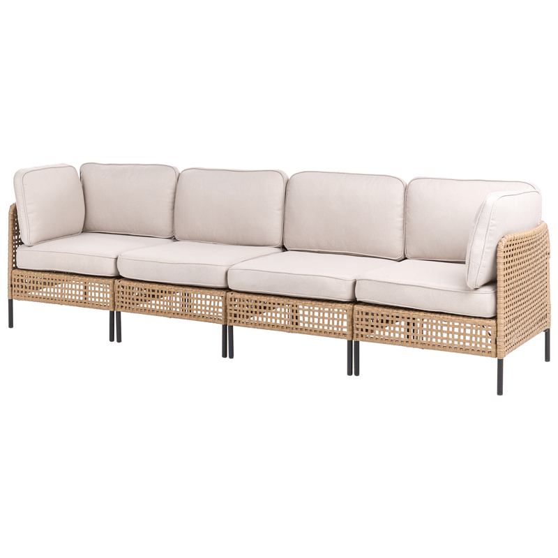 Sofa utendørs med bord 4-seter Omegana modulær kunstrotting - Beige/svart - Hage - Utemiljø - Veranda & terrasse - Verandamøbler