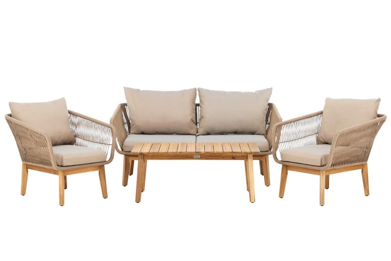 Sofagruppe Chania 2-seters sofa + 2 lenestoler med bord utendørs - Brun - Hage - Utemiljø - Veranda & terrasse - Verandamøbler