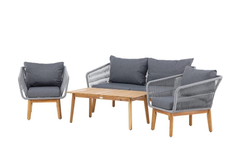Sofagruppe Chania 2-seters sofa + 2 lenestoler med bord utendørs - Grå - Hage - Utemiljø - Veranda & terrasse - Verandamøbler
