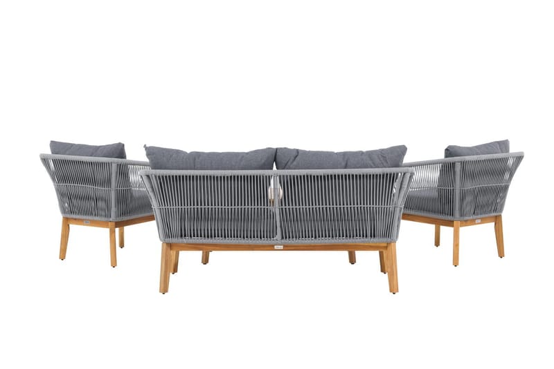 Sofagruppe Chania 2-seters sofa + 2 lenestoler med bord utendørs - Grå - Hage - Utemiljø - Veranda & terrasse - Verandamøbler