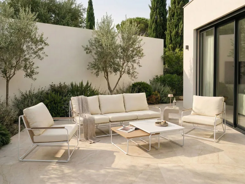 Sofagruppe utendørs 5-seter Venaria med bord - Hvit/Beige - Hage - Utemiljø - Veranda & terrasse - Verandamøbler