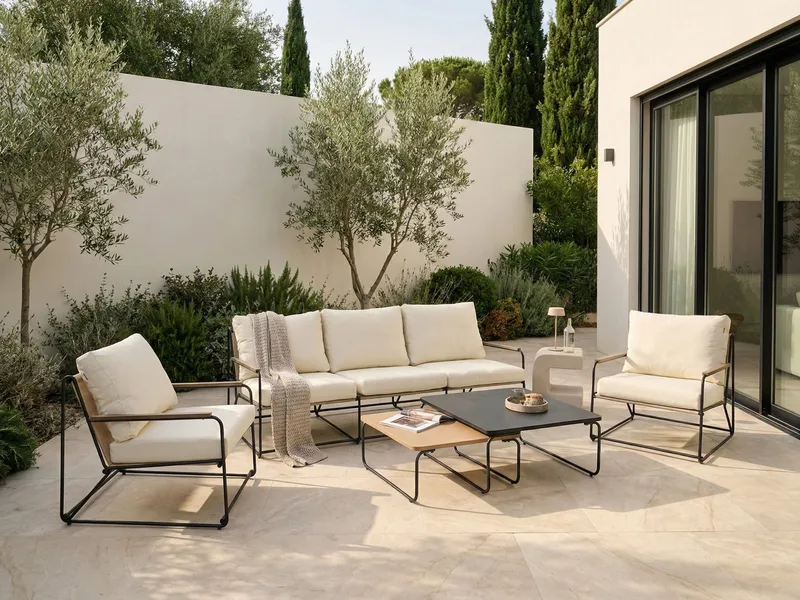 Sofagruppe utendørs 5-seter Venaria med bord - Svart/Beige - Hage - Utemiljø - Veranda & terrasse - Verandamøbler