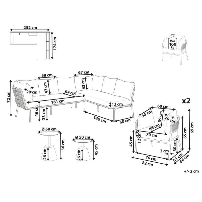 Sofagruppe utendørs 7-seter Robella med bord - Beige/Hvit/Brun - Hage - Utemiljø - Veranda & terrasse - Verandamøbler