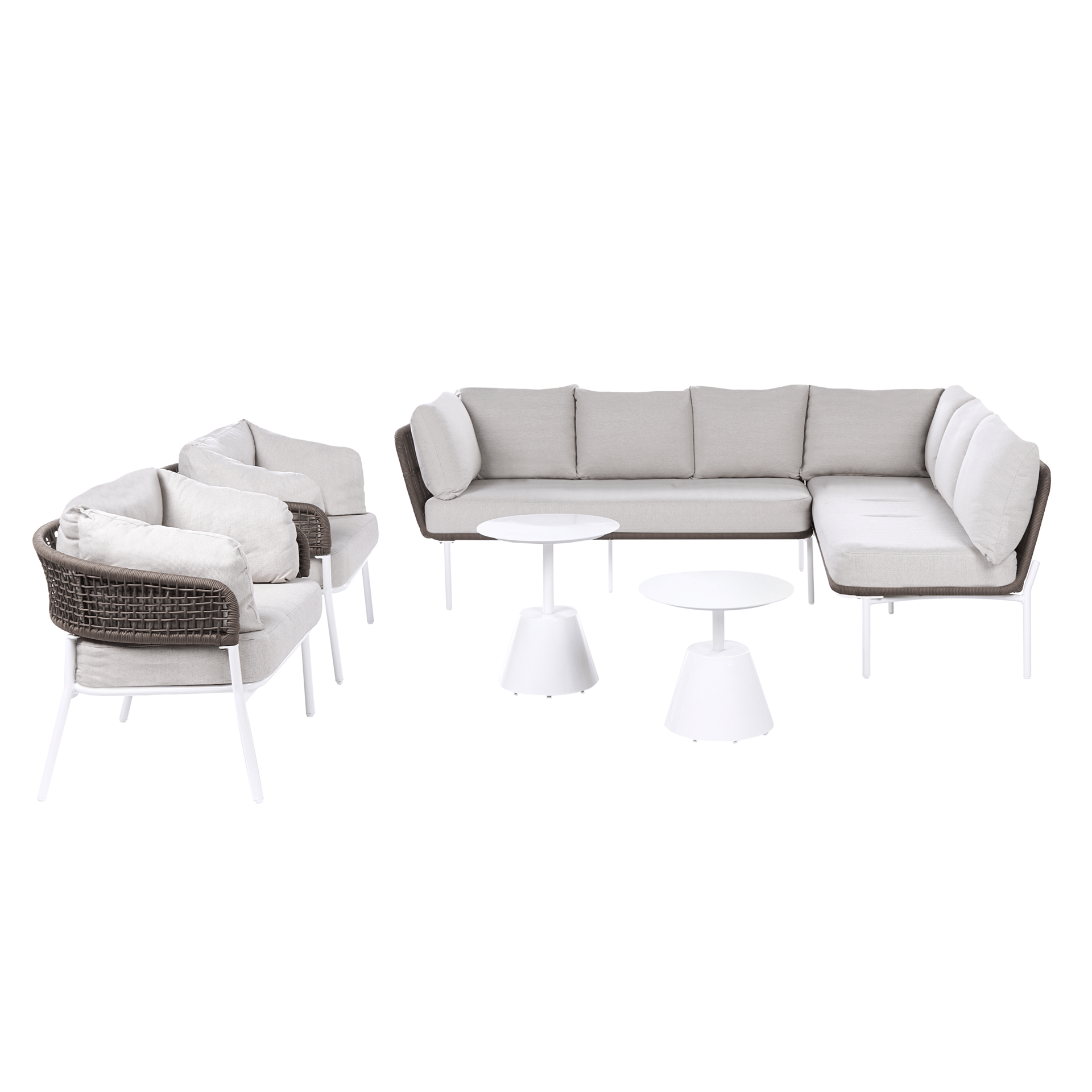 Sofagruppe utendørs 7-seter Robella med bord - Beige/Hvit/Brun