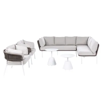 Sofagruppe utendørs 7-seter Robella med bord - Beige/Hvit/Brun - Hagemøbler - Loungemøbler - Sofagruppe utendørs