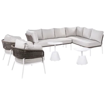 Sofagruppe utendørs 7-seter Robella med bord - Beige/Hvit/Brun - Hagemøbler - Loungemøbler - Sofagruppe utendørs