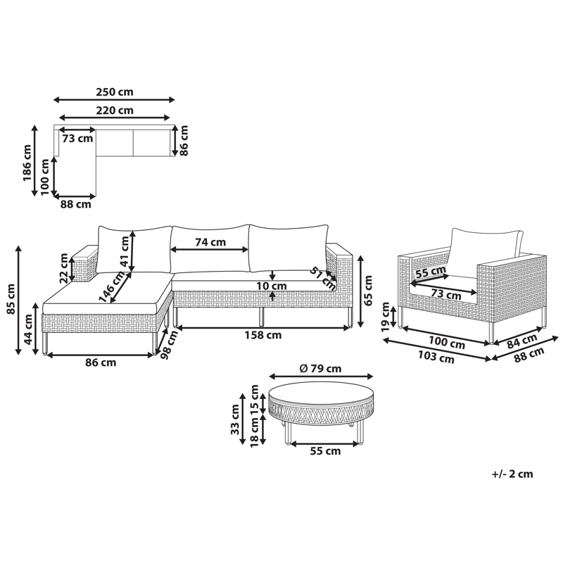 Sofagruppe utendørs med bord 4-seter Calasetta høyrevendt kunstrotting - Beige - Hage - Utemiljø - Veranda & terrasse - Verandamøbler