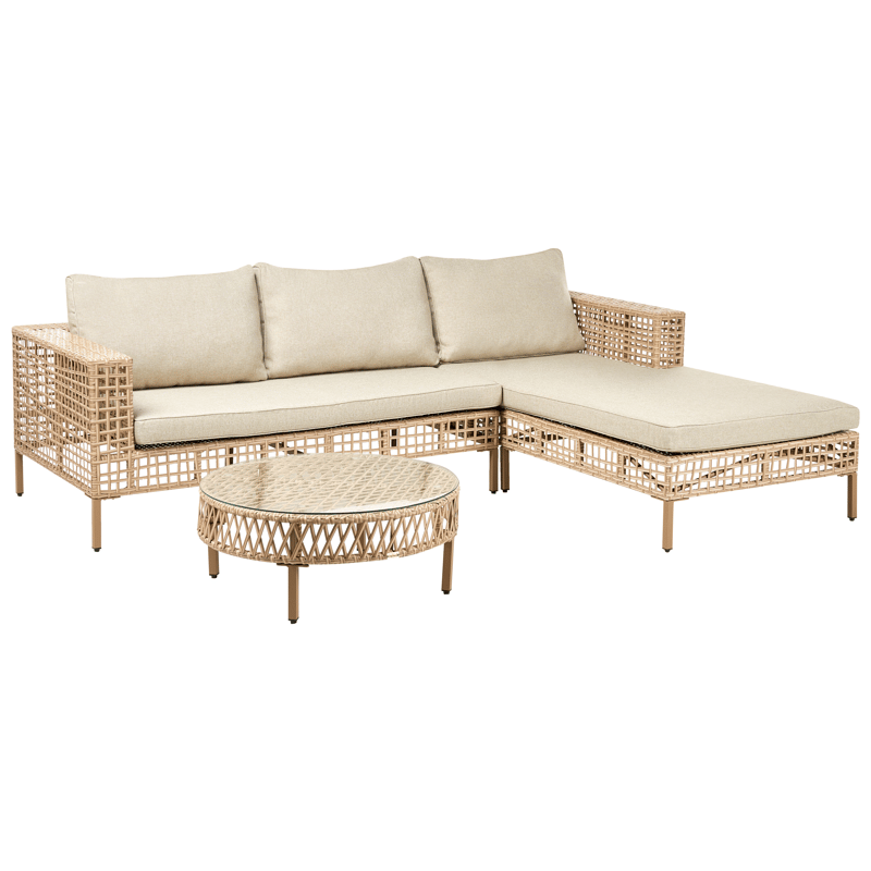 Sofagruppe utendørs med bord 4-seter Calasetta venstrevendt kunstrotting - Beige - Hage - Utemiljø - Veranda & terrasse - Verandamøbler
