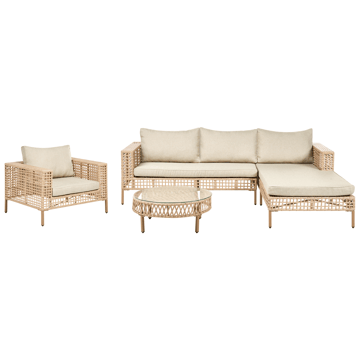 Sofagruppe utendørs med bord 4-seter Calasetta venstrevendt kunstrotting - Beige - Hagemøbler - Loungemøbler - Sofagruppe utendørs