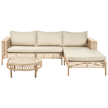 Sofagruppe utendørs med bord 4-seter Calasetta venstrevendt kunstrotting - Beige - Hagemøbler - Loungemøbler - Sofagruppe utendørs