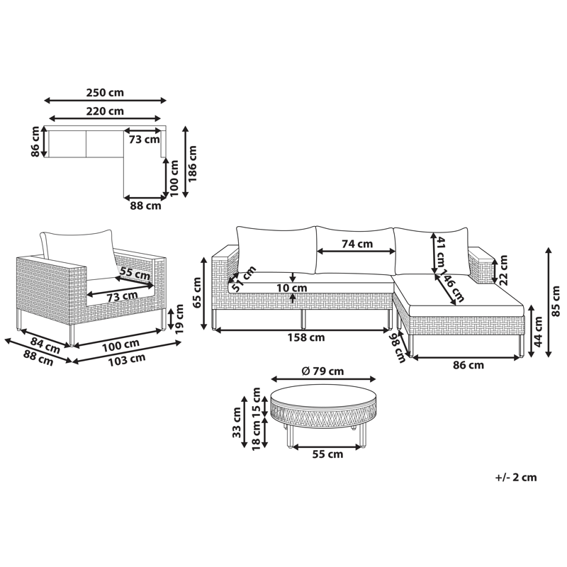 Sofagruppe utendørs med bord 4-seter Calasetta venstrevendt kunstrotting - Beige - Hage - Utemiljø - Veranda & terrasse - Verandamøbler