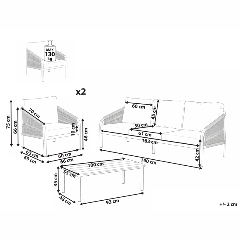Sofagruppe utendørs med bord 5-seter Murato - Beige - Hage - Utemiljø - Veranda & terrasse - Verandamøbler