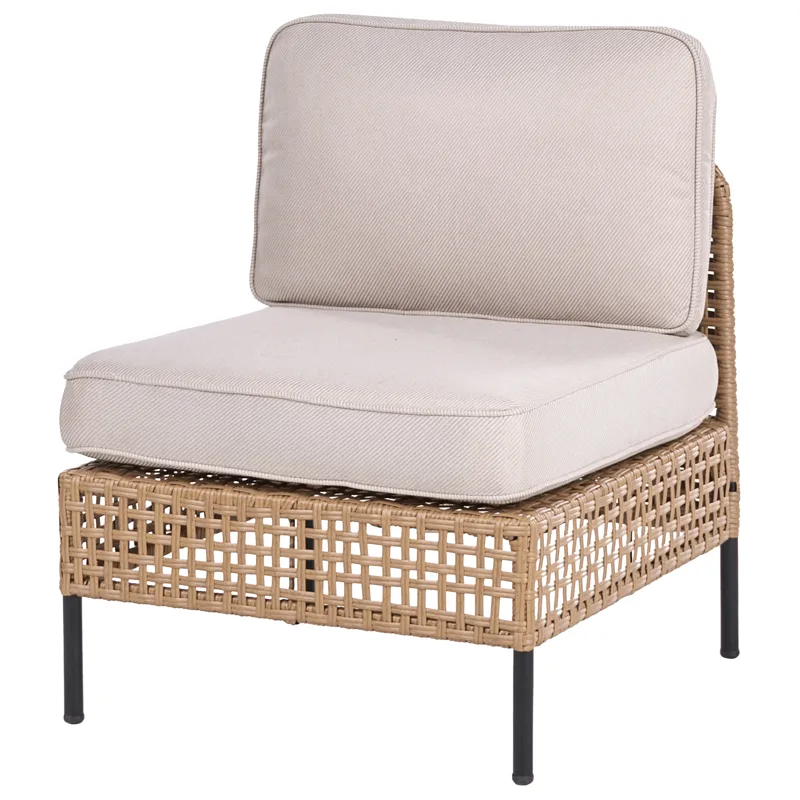 Sofagruppe utendørs med bord 6-seter Omegana modulær kunstrotting - Beige/svart - Hage - Utemiljø - Veranda & terrasse - Verandamøbler