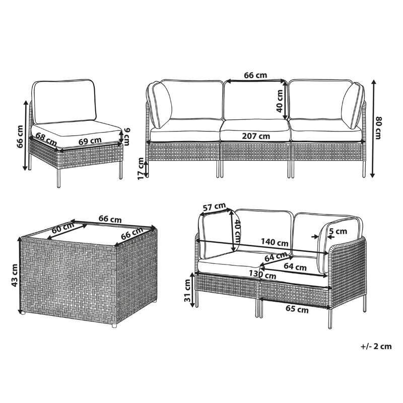 Sofagruppe utendørs med bord 6-seter Omegana modulær kunstrotting - Beige/svart - Hage - Utemiljø - Veranda & terrasse - Verandamøbler