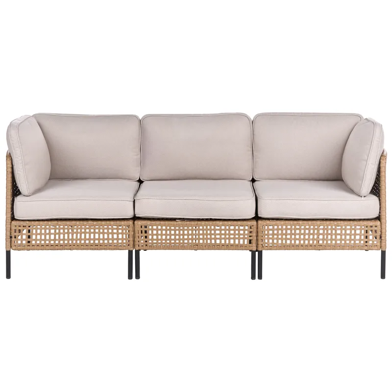 Sofagruppe utendørs med bord 6-seter Omegana modulær kunstrotting - Beige/svart - Hage - Utemiljø - Veranda & terrasse - Verandamøbler