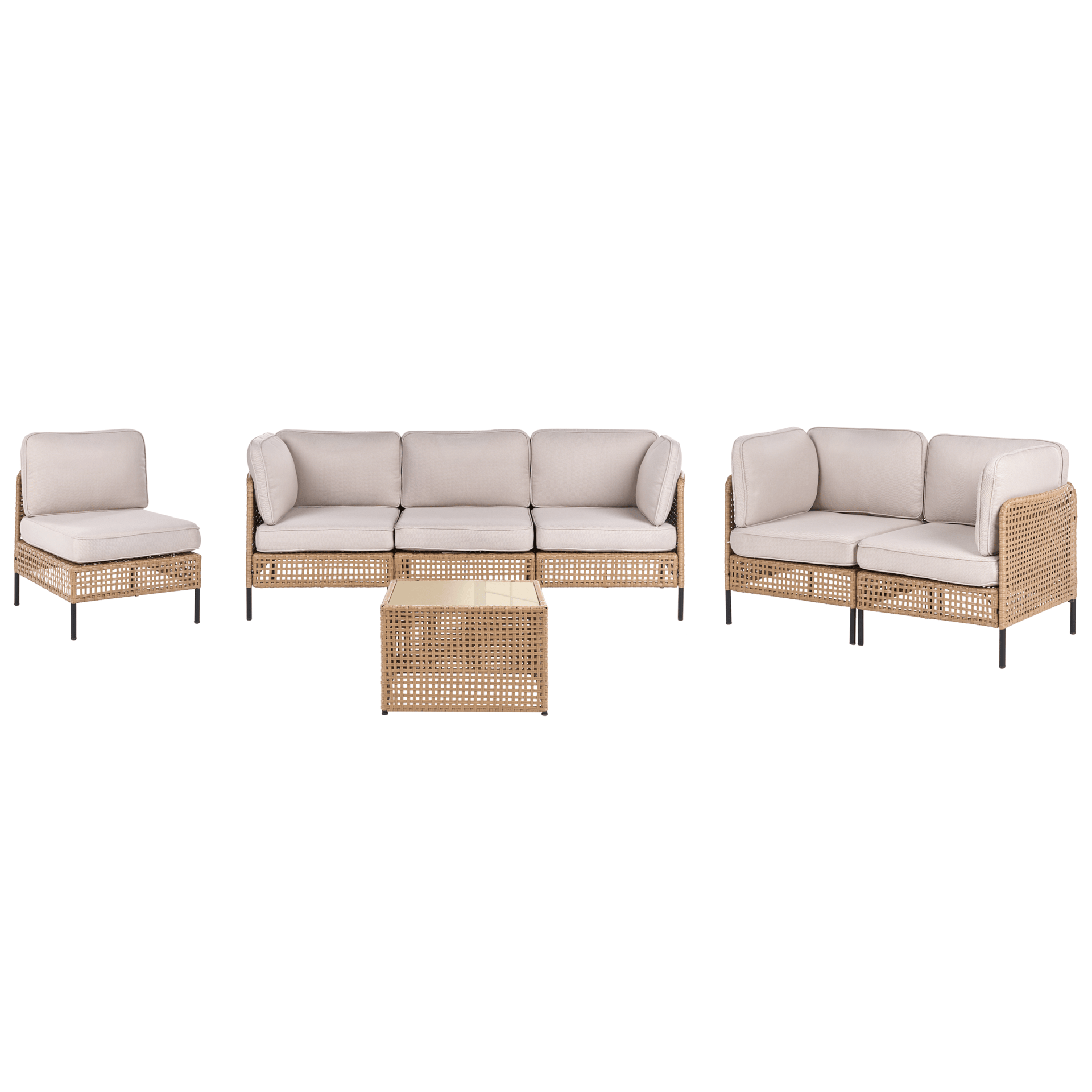Sofagruppe utendørs med bord 6-seter Omegana modulær kunstrotting - Beige/svart