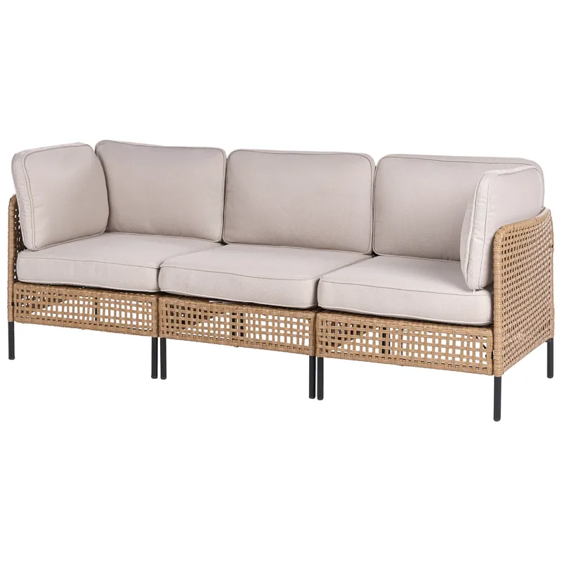 Sofagruppe utendørs med bord 6-seter Omegana modulær kunstrotting - Beige/svart - Hage - Utemiljø - Veranda & terrasse - Verandamøbler