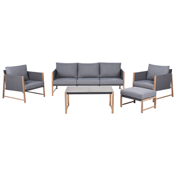 Sofagruppe utendørs med bord og fotskammel 5-seter Nola - Grå/Brun - Hagemøbler - Loungemøbler - Sofagruppe utendørs
