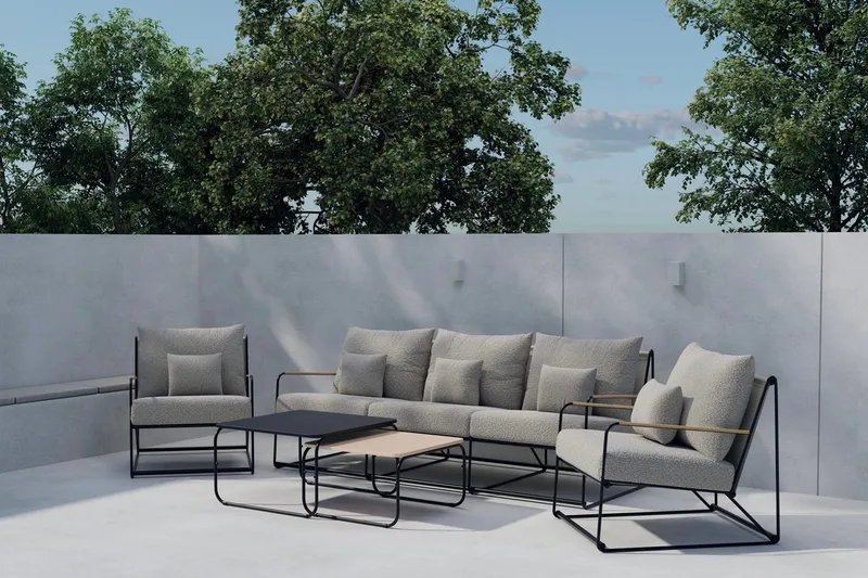 Sofagruppe Palazzo 3-seters sofa + 2 lenestoler med bord utendørs, Svart