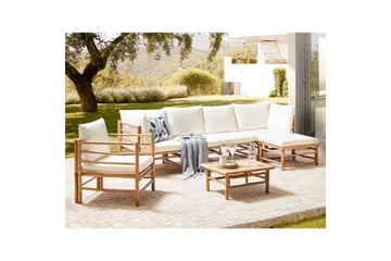 Soffgrupp Beliani Cerreto Beige/ljust trä White||Light wood - Hagemøbler - Loungemøbler - Sofagruppe utendørs