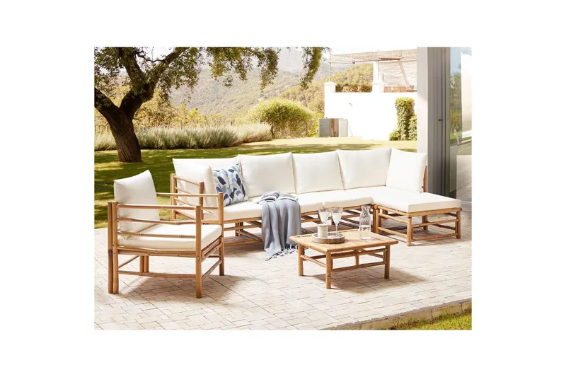 Soffgrupp Beliani Cerreto Beige/ljust trä White||Light wood - Hagemøbler - Loungemøbler - Sofagruppe utendørs