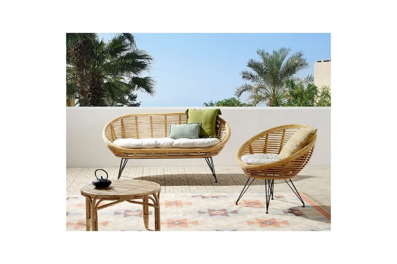 Soffgrupp Beliani Maratea 2-Sits Natural||Black||Beige - Hagemøbler - Loungemøbler - Sofagruppe utendørs