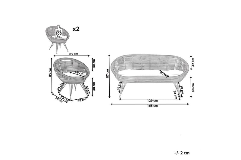 Soffgrupp Beliani Maratea 4-Sits Natural||Black||Beige - Hagemøbler - Loungemøbler - Sofagruppe utendørs