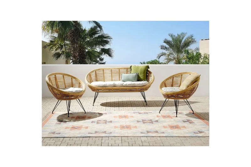 Soffgrupp Beliani Maratea 4-Sits Natural||Black||Beige - Hagemøbler - Loungemøbler - Sofagruppe utendørs