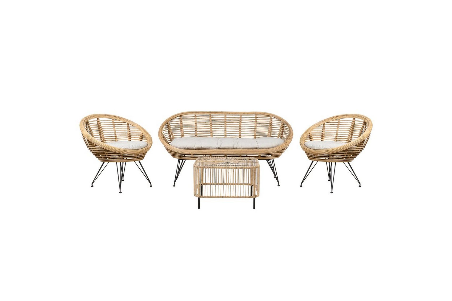 Soffgrupp med bord Beliani Maratea/Cesenatico Natural\|\|Black\|\|Beige -