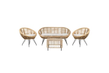 Soffgrupp med bord Beliani Maratea/Cesenatico Natural||Black||Beige - Hagemøbler - Loungemøbler - Sofagruppe utendørs