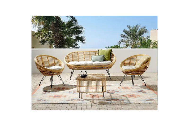 Soffgrupp med bord Beliani Maratea/Cesenatico Natural||Black||Beige - Hagemøbler - Loungemøbler - Sofagruppe utendørs