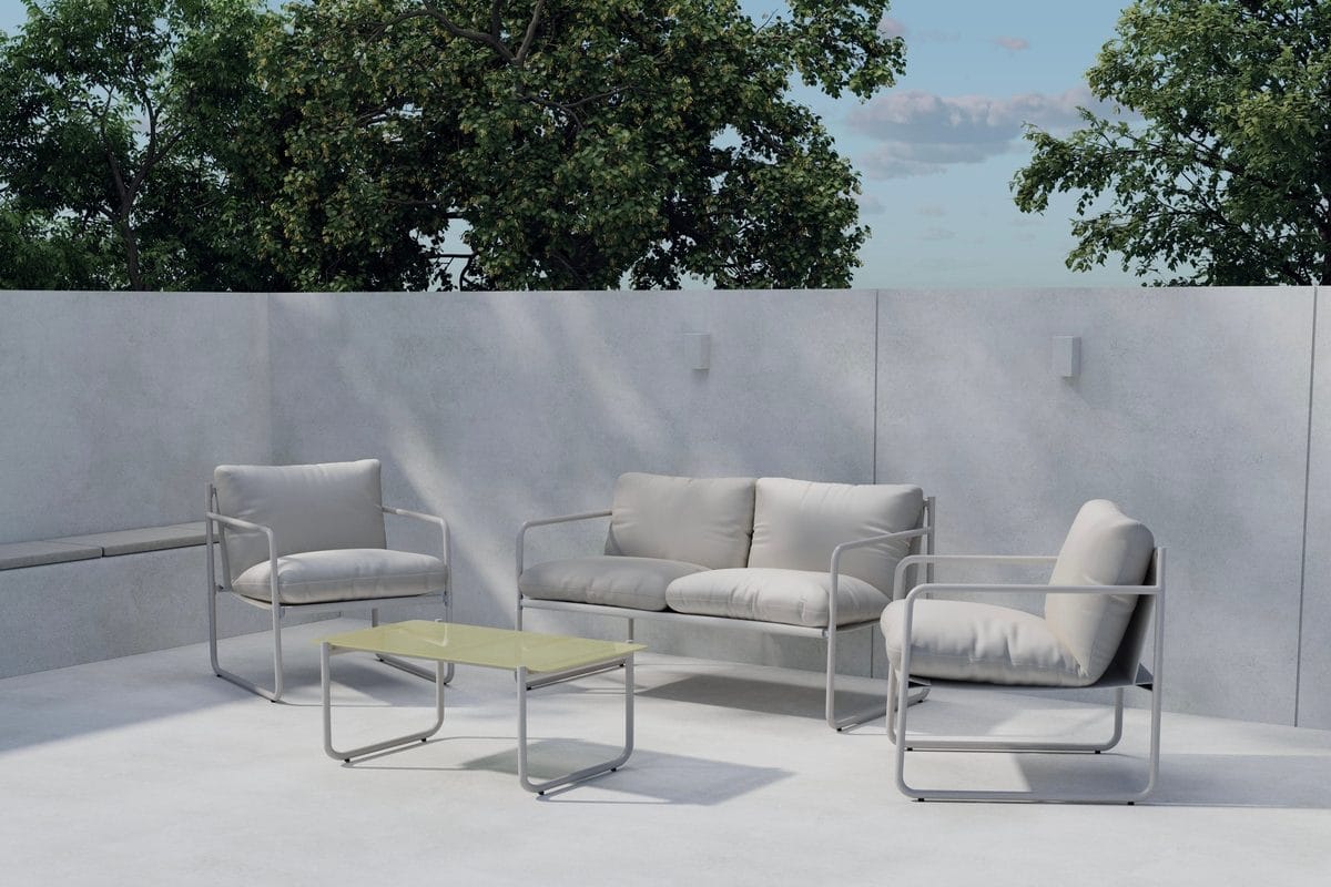 Thassos sofagruppe 2-seters sofa + 2 lenestoler med bord utendørs - Beige