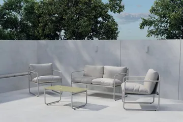 Thassos sofagruppe 2-seters sofa + 2 lenestoler med bord utendørs - Beige - Hagemøbler - Loungemøbler - Sofagruppe utendørs