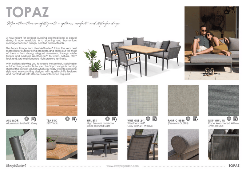 TOPAZ Loungegruppe 6-seter sofa + sofabord 73 cm - Magnesiumgrå - Hage - Utemiljø - Veranda & terrasse - Verandamøbler