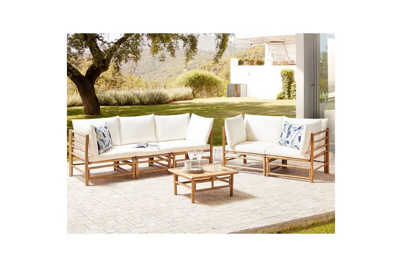Trädgårdssoffgrupp Beliani Cerreto Beige/ljust trä White||Light wood - Hagemøbler - Loungemøbler - Sofagruppe utendørs