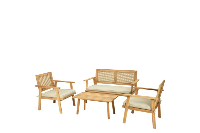 Tritante 4-seters Sofagruppe Utendørs – Loungegruppe balkong terrasse uteplass, Brun