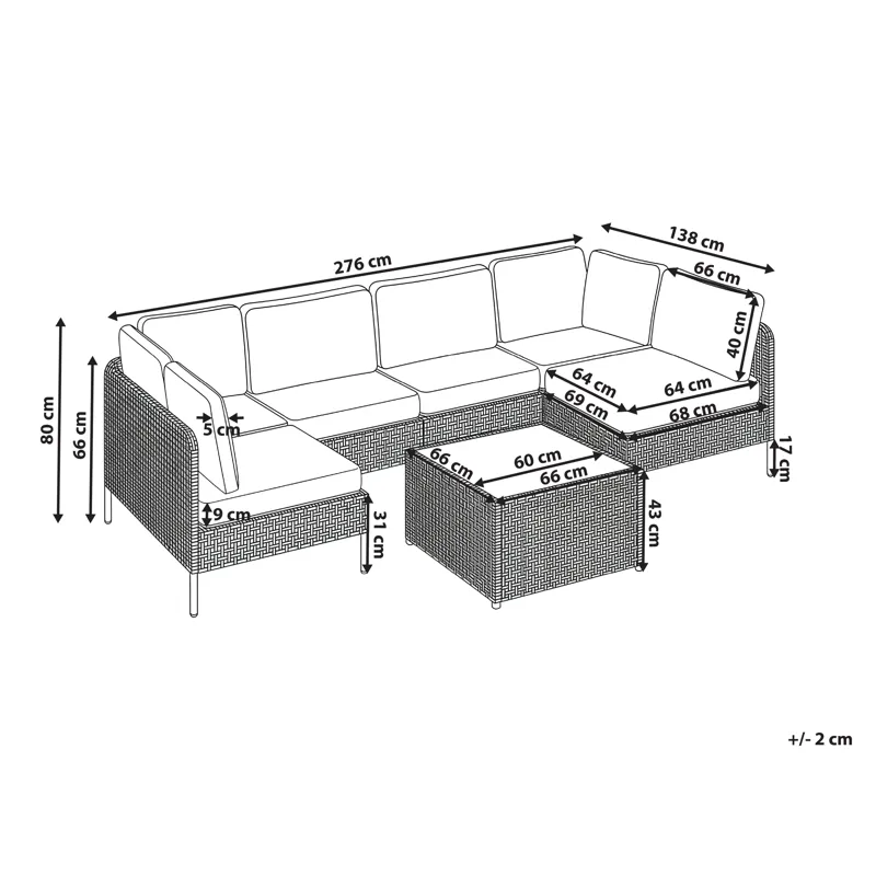 U-formet sofa utendørs 6-seter Omegana modulær kunstrotting - Beige/svart - Hage - Utemiljø - Veranda & terrasse - Verandamøbler