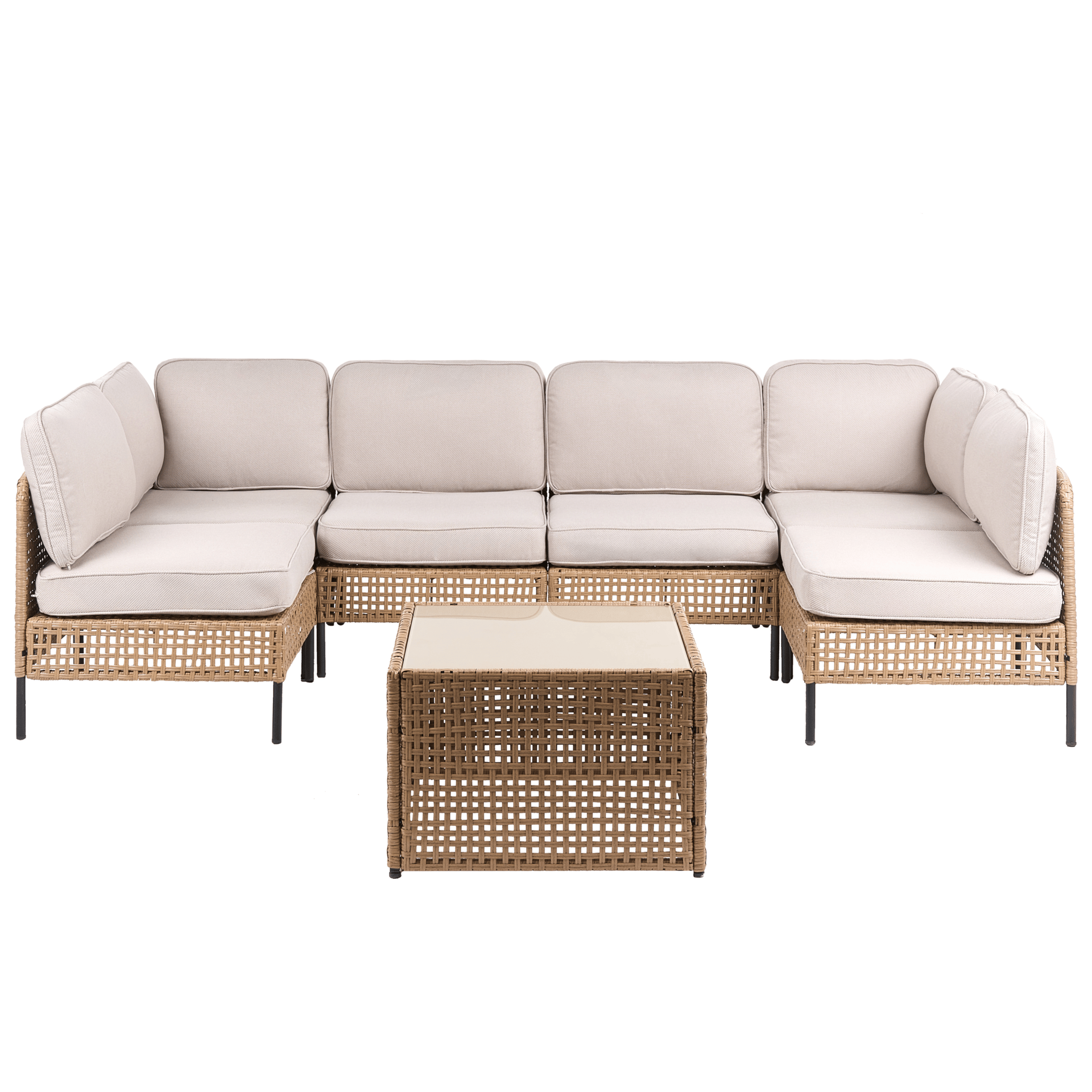 U-formet sofa utendørs 6-seter Omegana modulær kunstrotting - Beige/svart