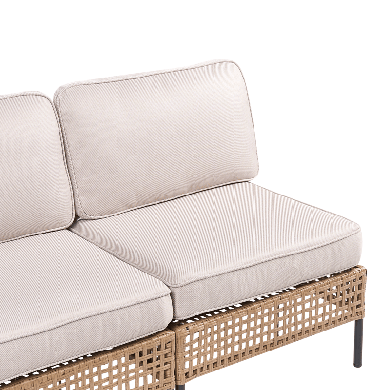 U-formet sofa utendørs 6-seter Omegana modulær kunstrotting - Beige/svart - Hage - Utemiljø - Veranda & terrasse - Verandamøbler