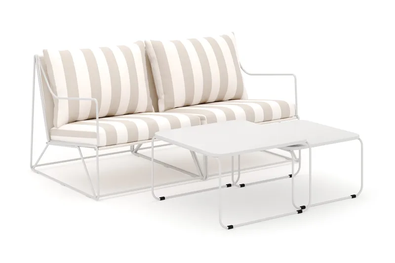 Usteryd 2-seters loungesofa med settbord, Beige/Stripet