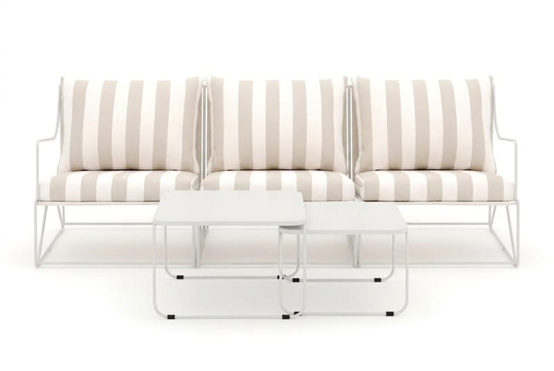 Usteryd 3-seters loungesofa med settbord - Beige/Stripet - Hagemøbler - Loungemøbler - Sofagruppe utendørs