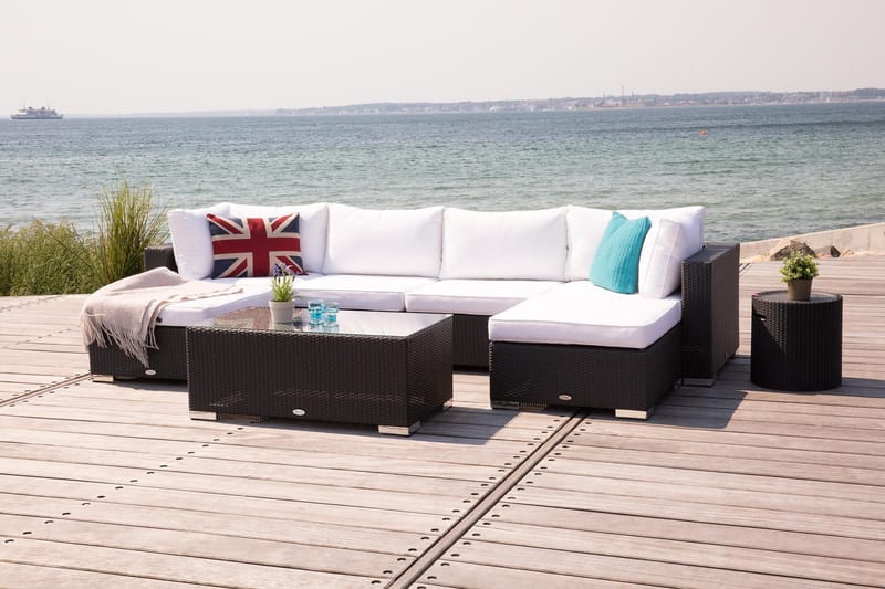 Bahamas Loungegruppe 6-seter 1 Bord - 2 Divan/Bord Svart - Verandamøbler - Sofagruppe utendørs - Loungesett