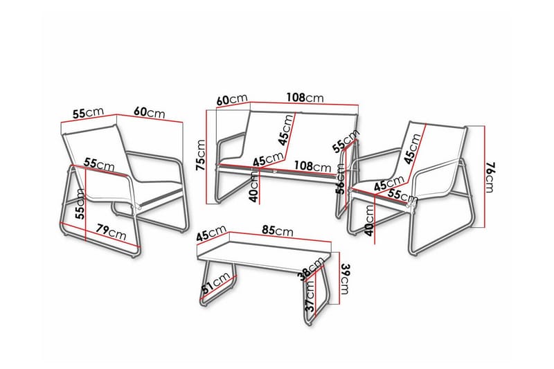 Corpach 4-seters Sofagruppe Utendørs – Loungegruppe til balkong, terrasse og uteplass - Antrasitt - Hage - Utemiljø - Veranda & terrasse - Verandamøbler