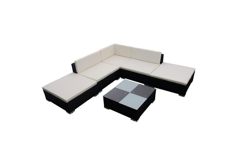 Hagesofagruppe med puter 6 deler polyrotting svart - Verandamøbler - Sofagruppe utendørs - Loungesett