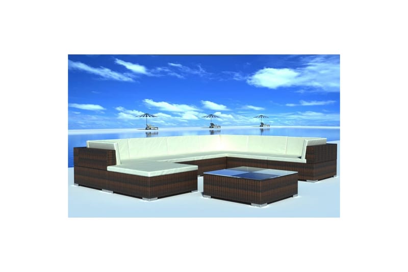 Hagesofagruppe med puter 8 deler polyrotting brun - Verandamøbler - Sofagruppe utendørs - Loungesett