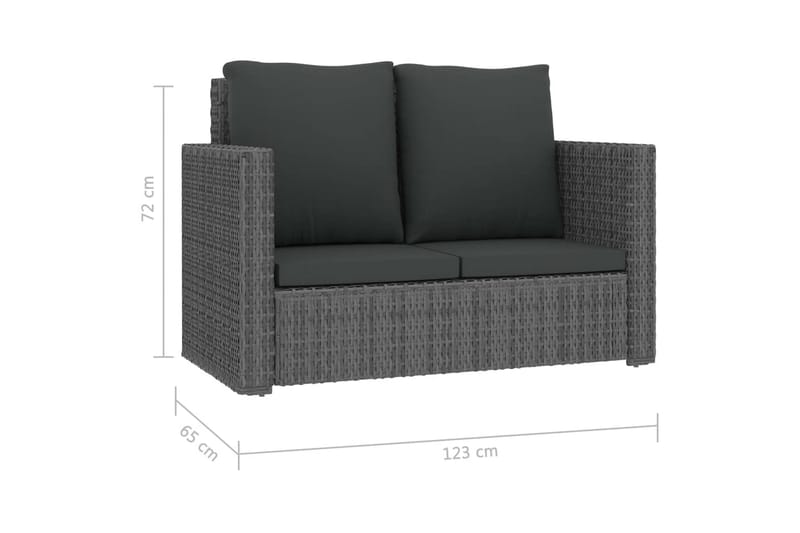 Hagesofagruppe med puter 2 deler polyrotting grå - Verandamøbler - Sofagruppe utendørs - Loungesett