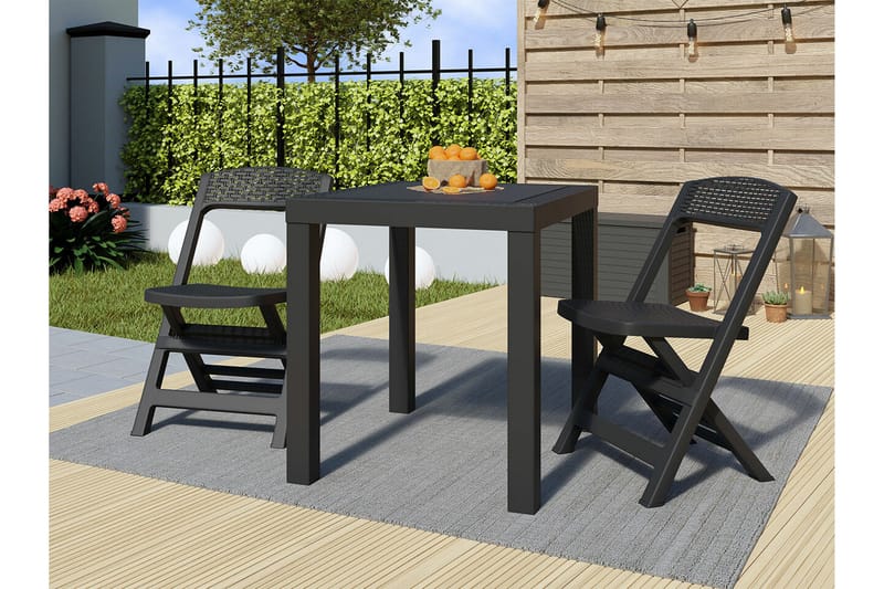 Liten 2-seters spisegruppe Utendørs – Lite kafésett i plast for balkong, terrasse og uteplass - Antrasitt - Hage - Utemiljø - Veranda & terrasse - Verandamøbler
